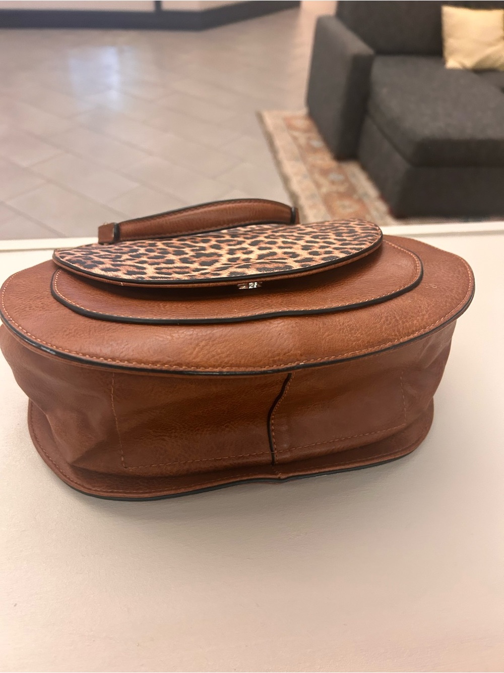 Bag Leopard-Print Flap Satchel in Brown Jenn and Company - Picture 3 of 8